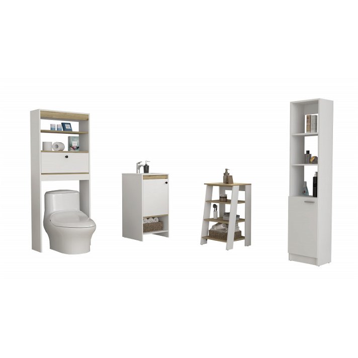 Set de baño con un organizador bajo con lavamanos y estantería sobre inodoro y una columna Malaga TuHome
