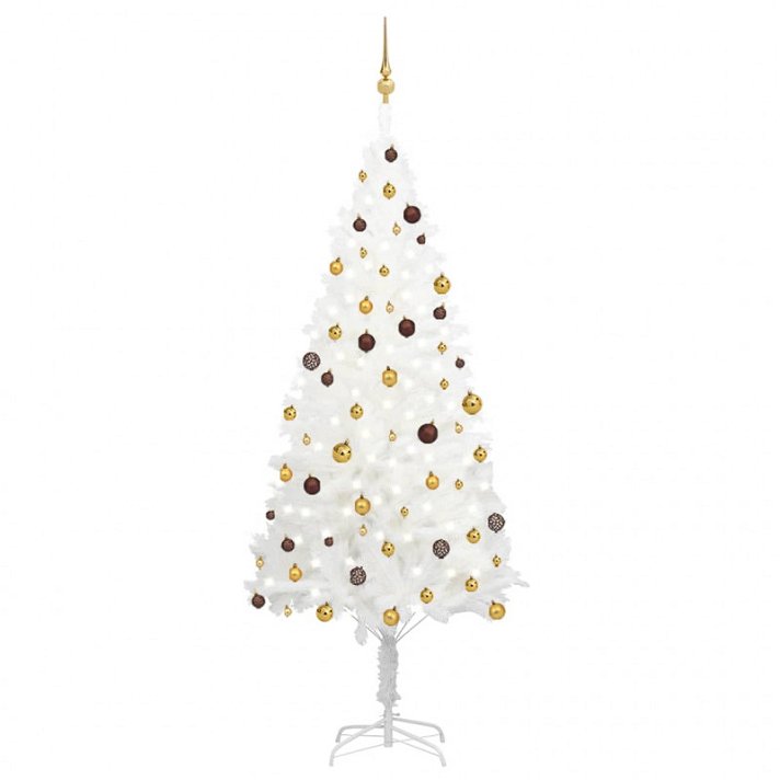 Set de árbol de Navidad artificial con LED con ramas de PE realistas blanco y bolas decorativas de 240 cm Vida XL