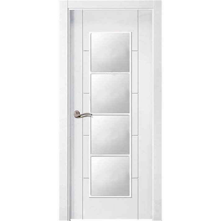 Puerta interior vidriera fabricada en MDF de alta densidad con un acabado blanco lacado PVP5-V4
