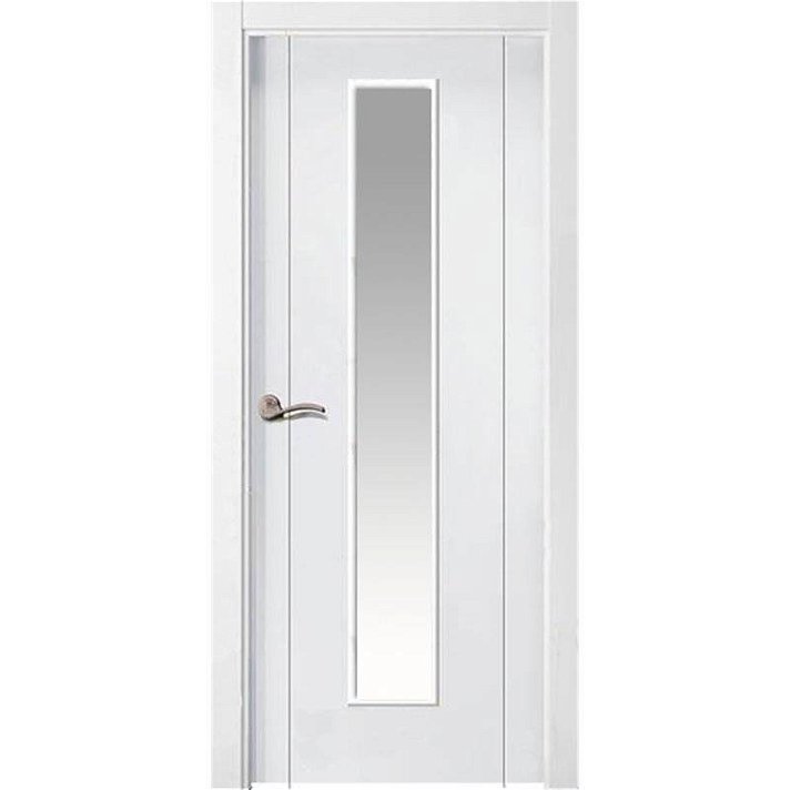 Puerta interior vidriera fabricada en MDF de alta densidad con acabado blanco lacado PVP1-V1