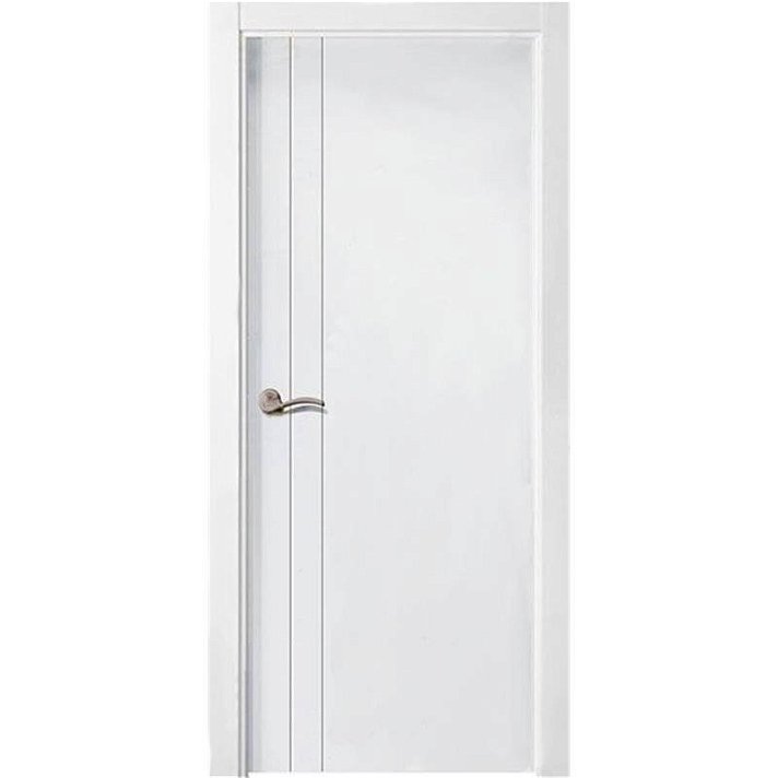 Puerta interior lisa fabricada en MDF de alta densidad con acabado blanco lacado PV2
