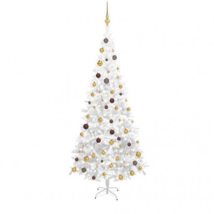 Set árbol de Navidad artificial con LED de 240 cm de altura en color blanco VidaXL