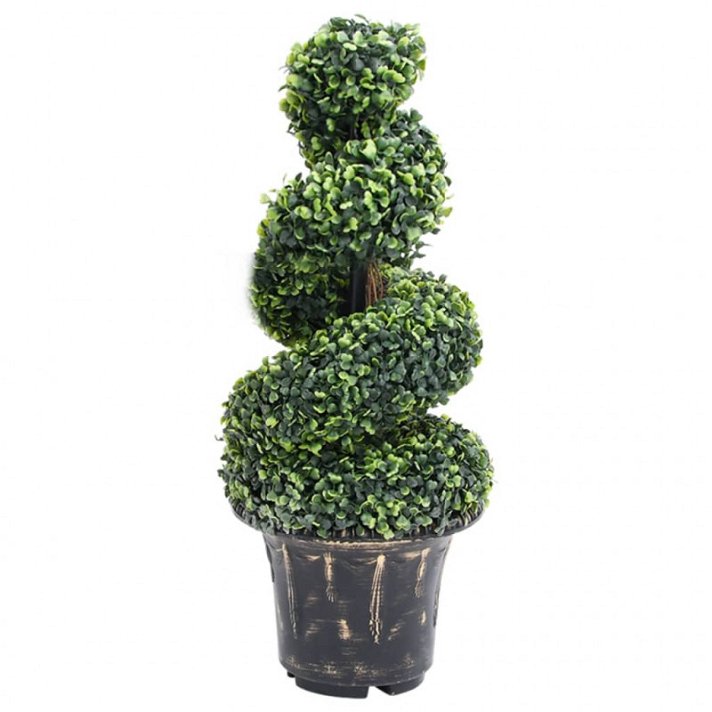 Planta boj artificial con maceta de plástico y metal con un acabado en color verde Vida XL