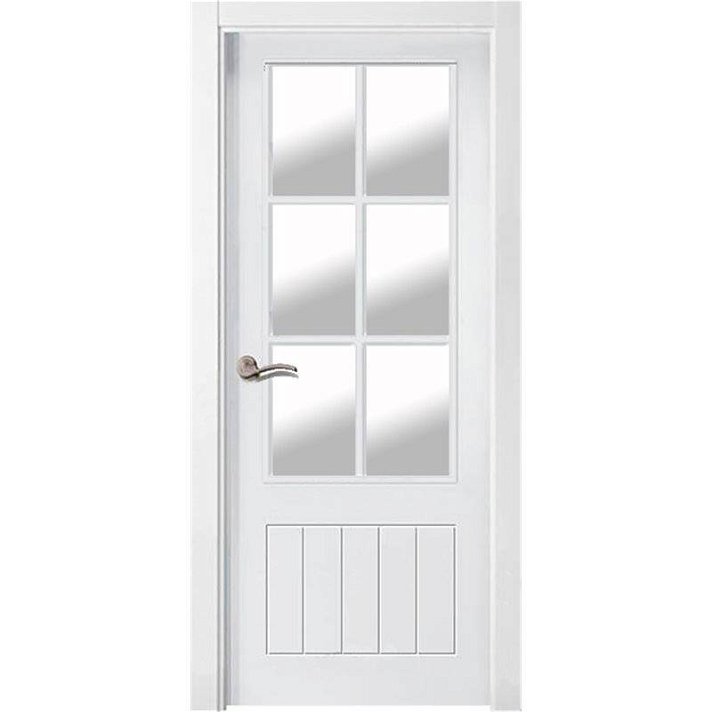 Puerta interior vidriera en block lacado en color blanco listo para ser instalado PL201-V6