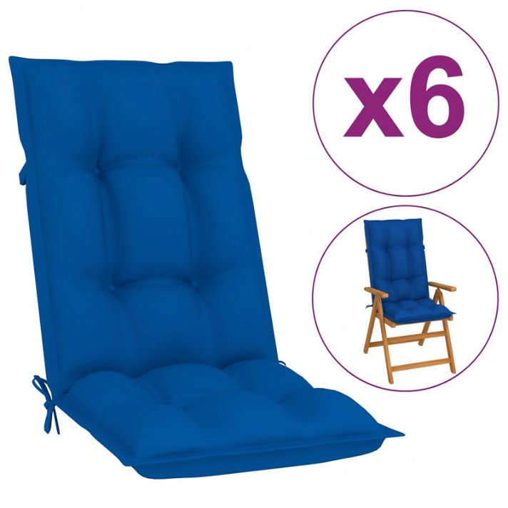 Pack de seis juegos de cojines para sillas de jardín universales de poliéster color azul real VidaXL