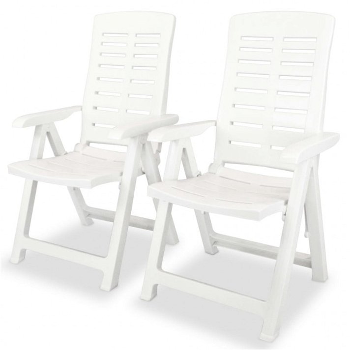 Conjunto de cadeiras de jardim reclináveis feitas de plástico branco de 60 cm VidaXL