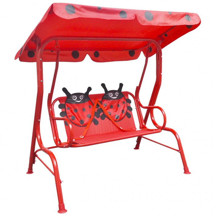 Balancín infantil fabricado de acero y tela con diseño de mariquita en color rojo 115 cm VidaXL