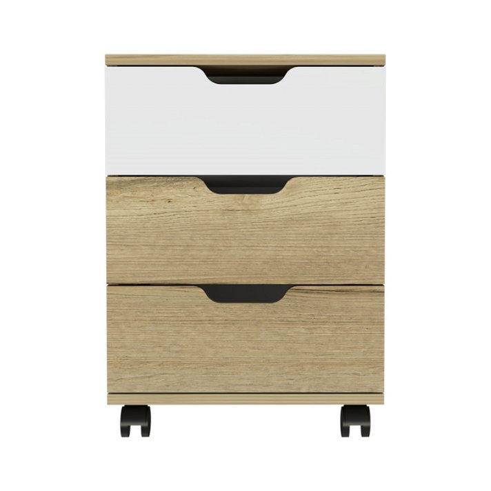 Commode de bureau trois tiroirs avec roulettes de couleur dune et blanc Linea Z Oficina TuHome