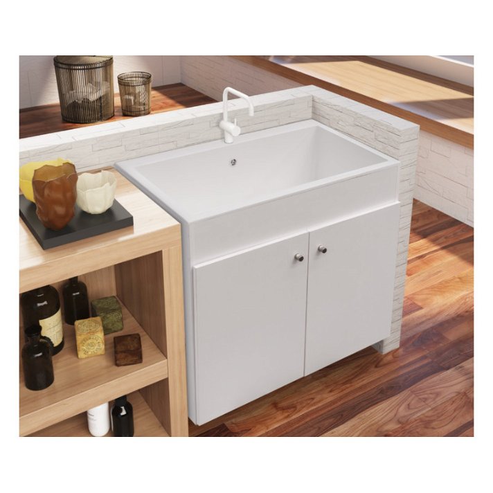 Mueble para lavadero sobre encimera de exterior en melamina de 78.5x80x51 cm blanco Vali Syan