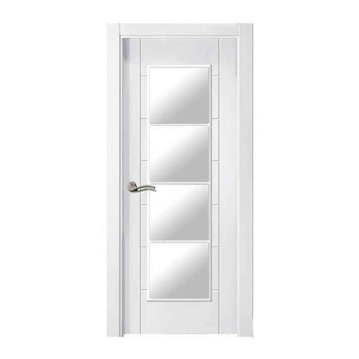 Puerta interior vidriera lacada en block listo para ser instalado de color blanco PL-3200-V4