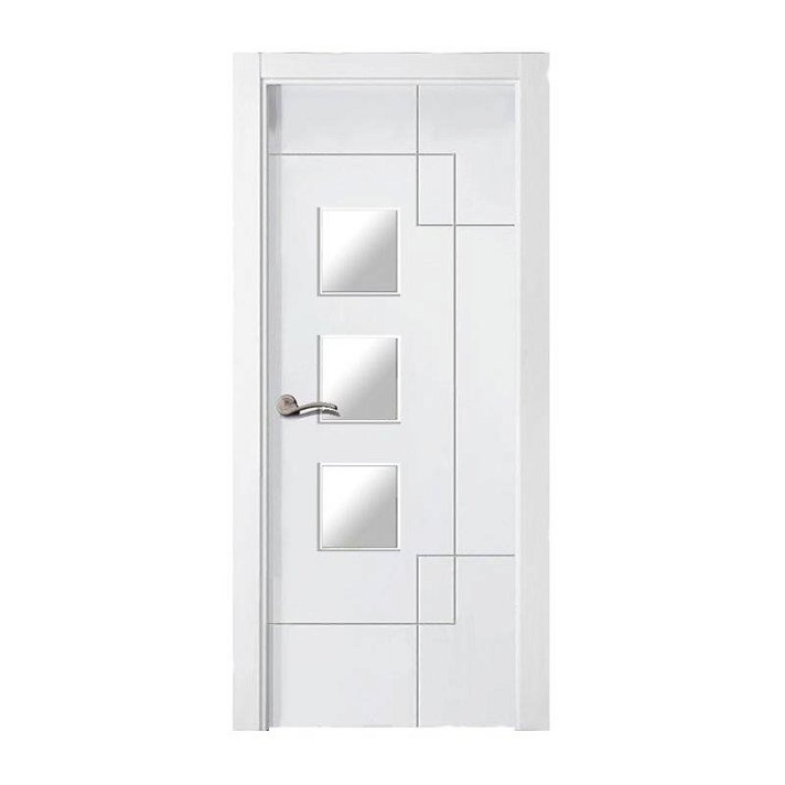 Puerta interior vidriera lacada en block listo para ser instalado de color blanco PL-4500-V3