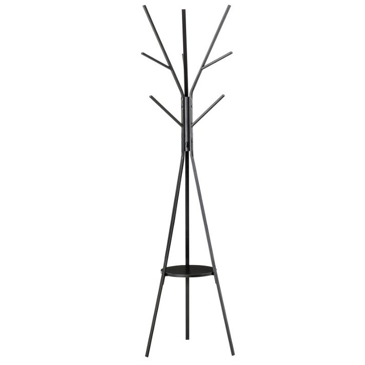 Perchero de pie metálico de diseño compacto en forma de árbol con nueve ganchos negro Homcom