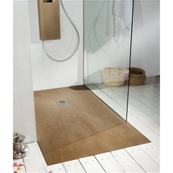 Plato de ducha rectangular antideslizante con textura Forest a medida color Cedro b10