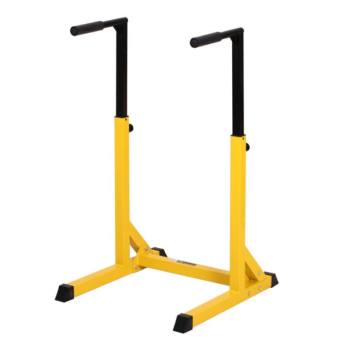 Estación de musculación estilo barras paralelas con altura regulable de 66x83-119x75 cm de acero amarillo Homcom