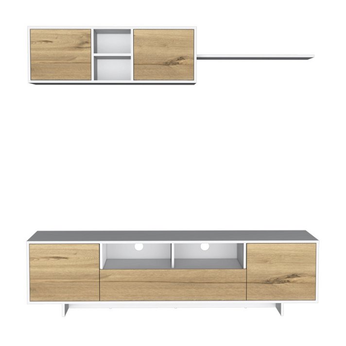 Set de muebles de salón para televisión minimalista en colores duna y blanco Agata TuHome