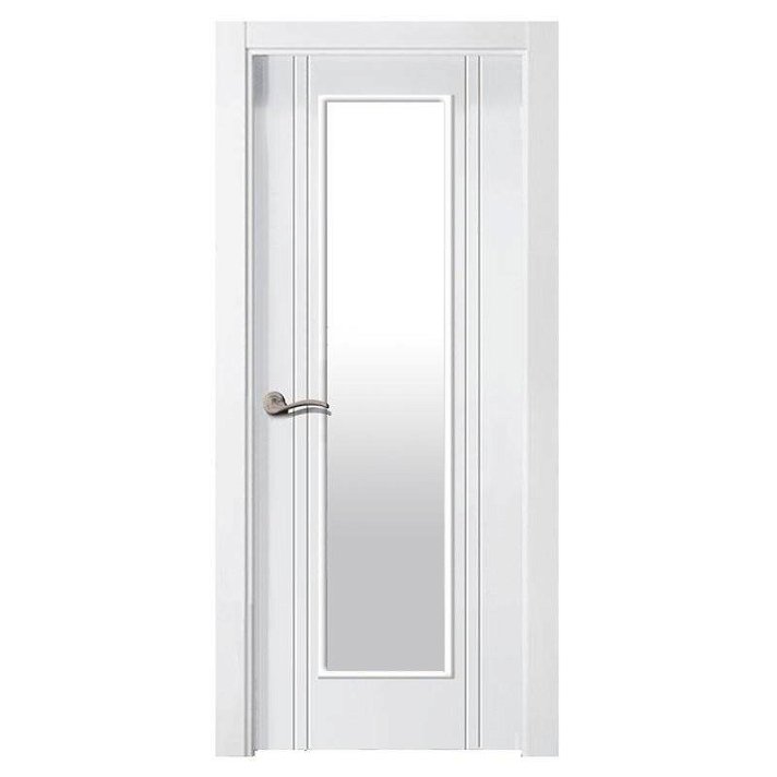 Puerta interior vidriera lacada en block listo para ser instalado en color blanco Galicia-V1