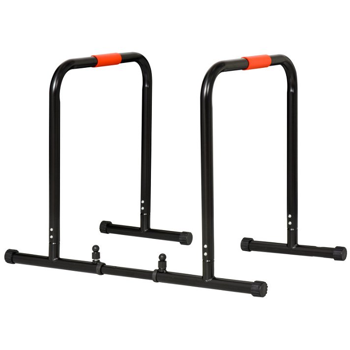 Barras paralelas para exercício de braços e calistenia de largura regulável de aço preto e laranja Homcom