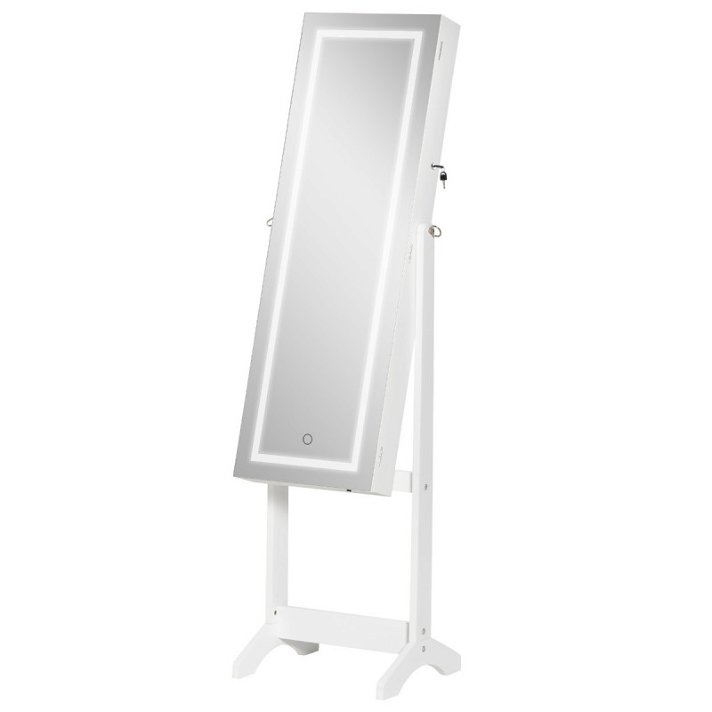 Espejo con armario joyero y luces LED cerradura magnética y estantes blanco Homcom