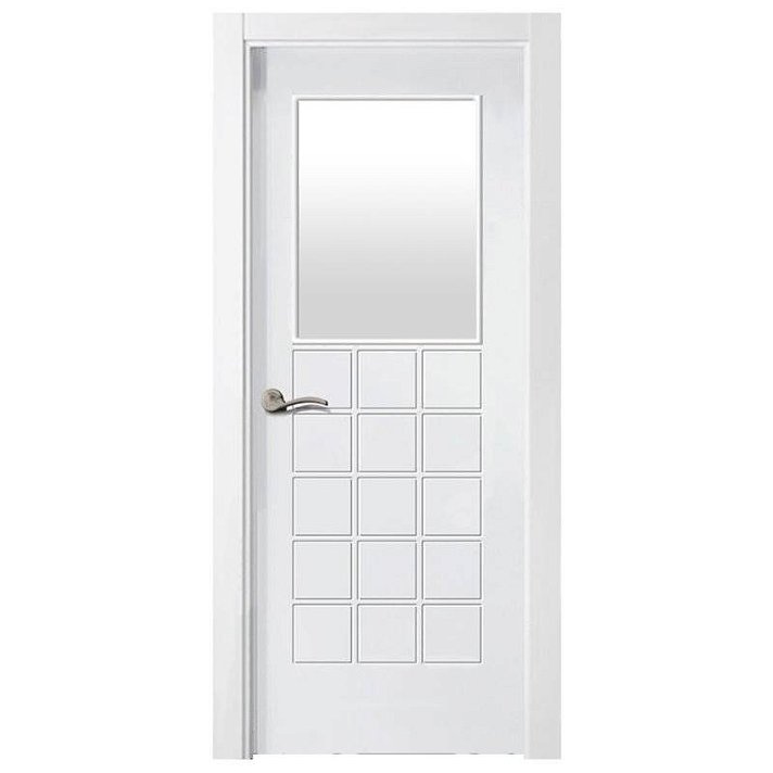 Puerta interior vidriera lacada en block listo para ser instalado de color blanco PL-2800-V1