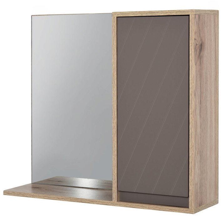 Armario de baño con espejo y estante ajustable de melamina de madera roble y gris Homcom