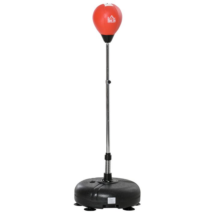 Punching ball de pé de altura regulável com base de enchimento inclui luvas e insuflador de aço preto e vermelho Homcom