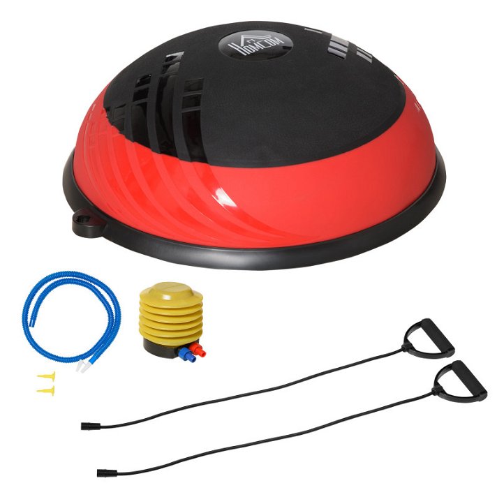 Conjunto de bola de equilíbrio portátil para yoga ou pilates mais cintas de resistência e insuflador preto e vermelho Homcom