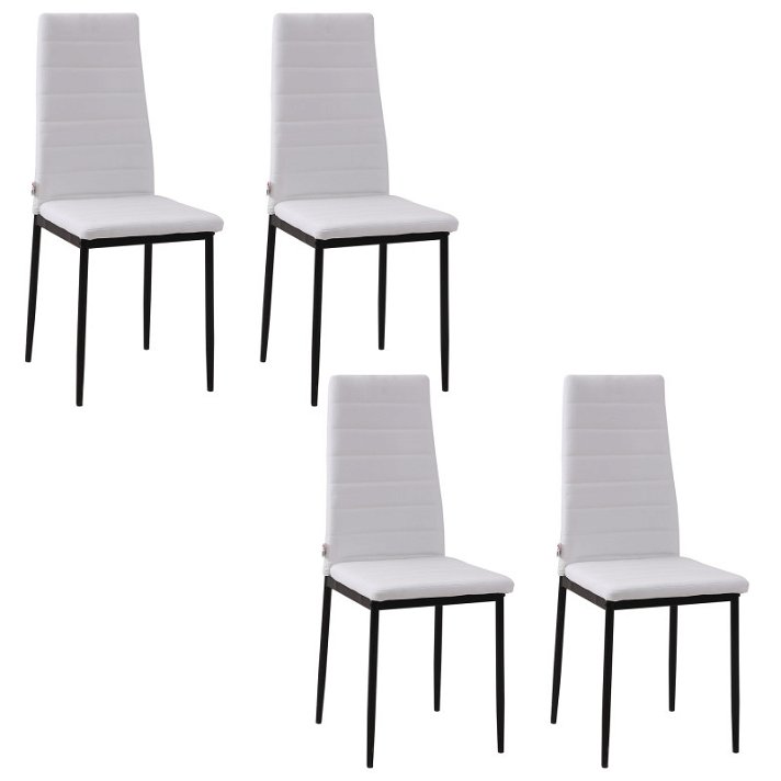 Set de sillas de comedor tapizadas en lino con patas metálicas estilo moderno blanco Homcom