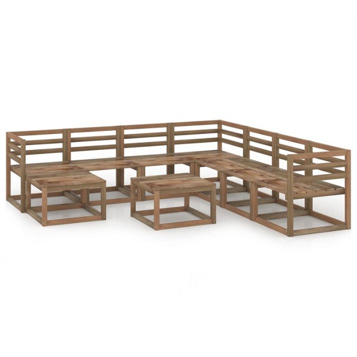 Muebles de jardín de 9 piezas de madera de pino impregnada marrón con cojines Vida XL