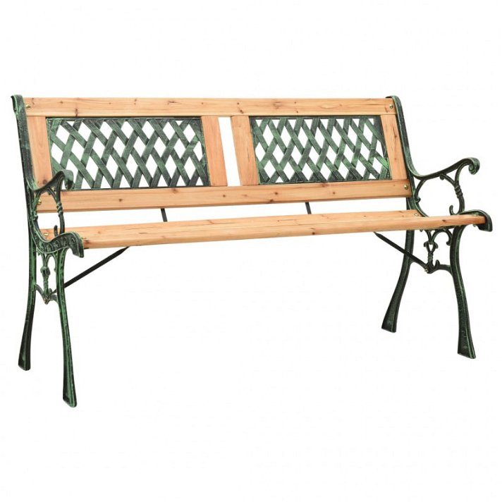 Panchina da giardino con braccioli 122x73x54 cm in legno di abete naturale e ghisa con schienale a forma di diamante Vida XL