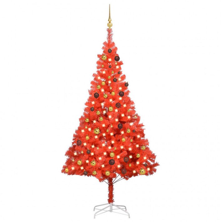 Árbol de navidad artificial con bolas de acero y plástico con un acabado en color rojo Vida XL