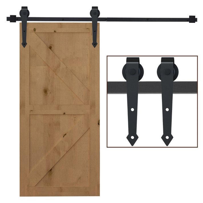 Pack de herraje en forma flecha para puerta corredera de 200 cm con accesorios de montaje de acero negro Homcom