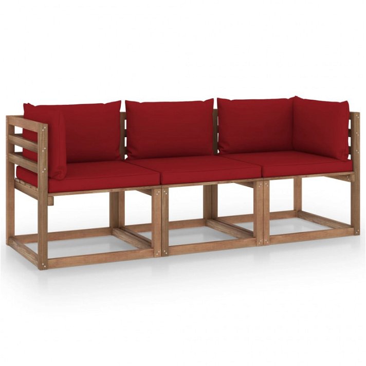 Set di mobili da giardino rosso vino con cuscini in legno di pino VidaXL